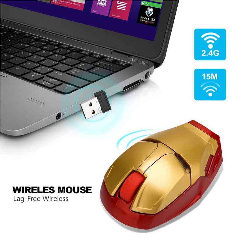 [Australia - AusPower] - ECOiNVA Wireless Iron Man Mouse 2.4G Optical Computer Mouse for Desktop Laptop PC Mac (Gold) Gold 