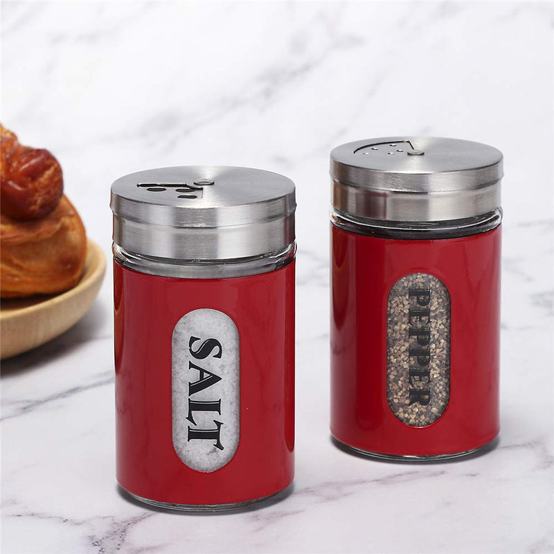 [Australia - AusPower] - Salt and Pepper Shakers Stainless Steel and Glass Set with Adjustable Pour Holes (Red) Red 