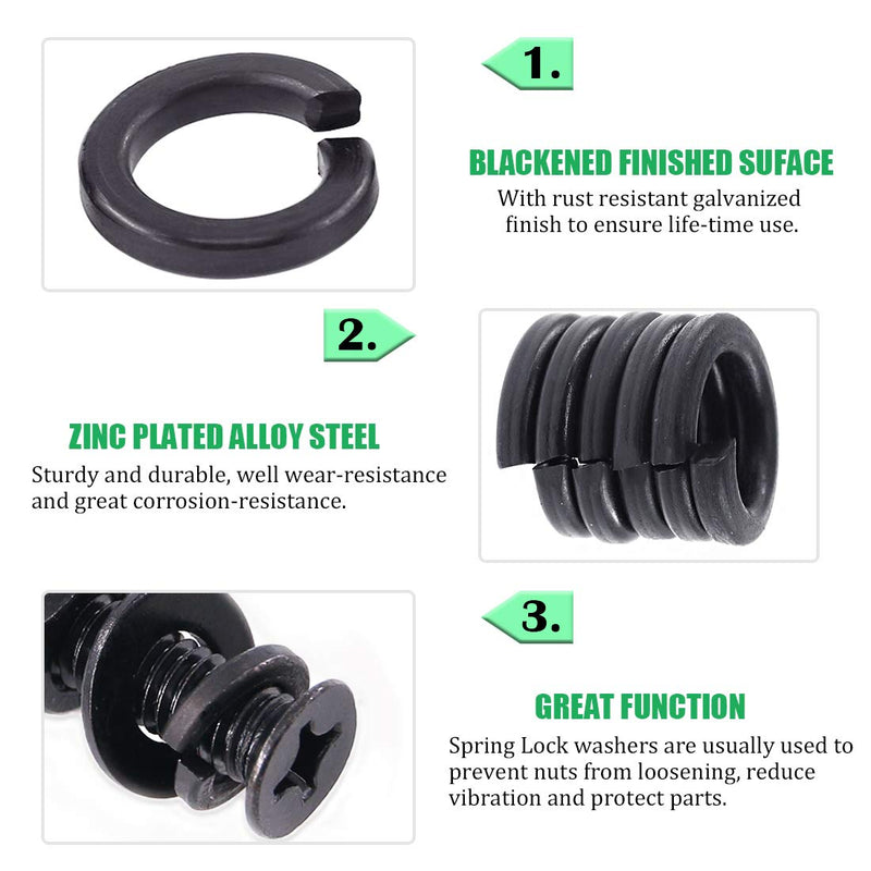 [Australia - AusPower] - Keadic 550Pcs Spring Lock Washer Assortment Kit Black Zinc Plated Alloy Steel, 9 Sizes - M2 M2.5 M3 M4 M5 M6 M8 M10 M12 Zinc Plated Lock Washer - 550Pcs 