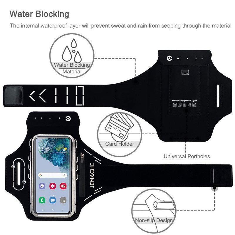 [Australia - AusPower] - JEMACHE Running Armband for Samsung Galaxy S22 Ultra, S21 FE, S20 FE, S22 Plus, S21 Plus, Note 20 Ultra 10 9, Gym Workouts Arm Band with Earbuds Holder (Black) 6.9" Black 