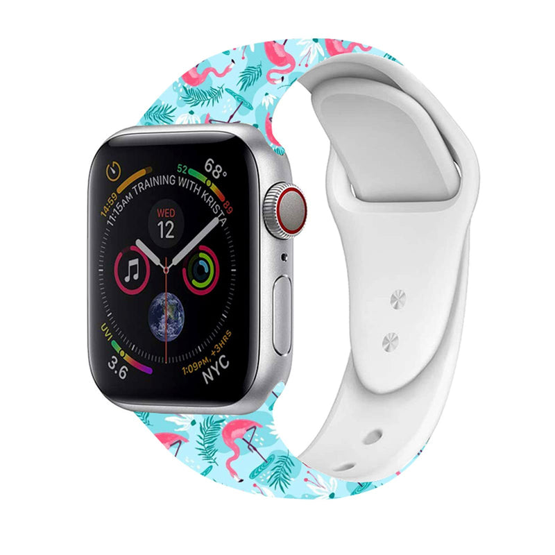 [Australia - AusPower] - Pink Flamingo Watch Band Compatible with Apple Watch 38mm 40mm 41mm 42mm 44mm 45mm Adjustable Wristbands Soft Silicone Smartwatch Strap for IWatch Gifts Series 7 6 5 4 3 2 1 white-style 0 42mm/44mm/45mm 