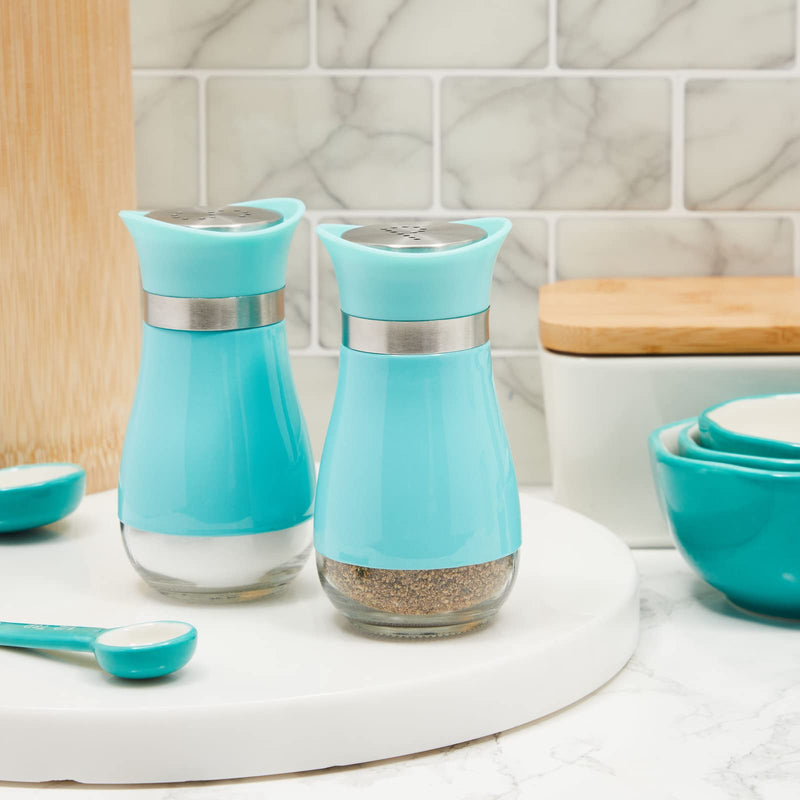 [Australia - AusPower] - Teal Salt and Pepper Shakers with Glass Bottom, Stainless Steel Refillable (2 Piece Set) Teal 