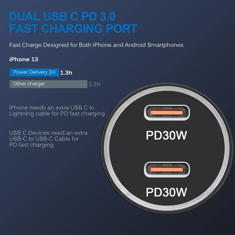 [Australia - AusPower] - USB C Car Charger Adapter, 2Pack 60W Dual Port PD 3.0 Type C iPhone Car Fast Charger for iPhone 13/13 Pro Max/13 Mini/12 11 Pro Max/SE/XR/XS,Samsung S22 S21 S20 A13 A12,Google Pixel 6 Pro 5 4a 3a 3XL Black 