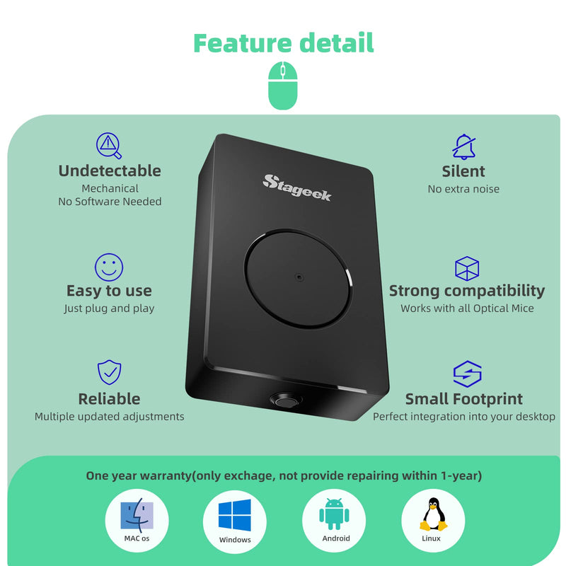[Australia - AusPower] - Stageek Mouse Jiggler, Mechanical 100% Undetectable by IT,Mouse Mover with On/Off Switch, Simulates Mouse Movement and Prevents Computer from Going into Sleep, No Software Needed, Plug &Play 