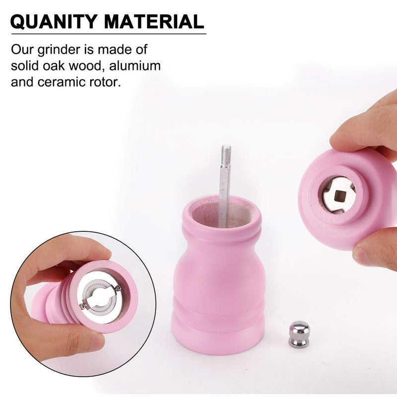 [Australia - AusPower] - uxcell Salt and Grinder 4.5 Inch Wooden Mills Shakers with Adjustable Coarseness for Seasoning Meal Prep Cooking Dining Pink 