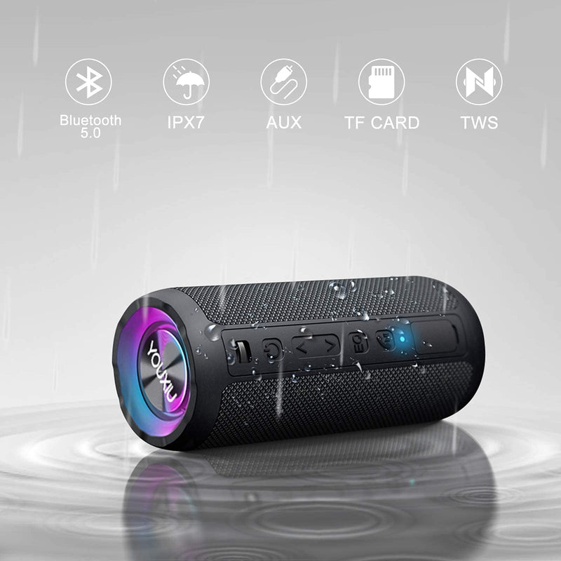 [Australia - AusPower] - YOUXIU Bluetooth Speakers, IPX7 Waterproof Portable Wireless Speaker with 20W Loud Stereo Sound, Outdoor Sport Speakers with Bluetooth 5.0, 20H Playtime, Deep Bass, for Home, Party Black 