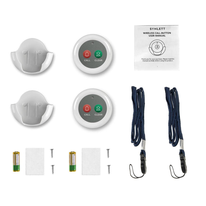 [Australia - AusPower] - SYNLETT Wireless Call Buttons for Wireless Call System with Clear Function Caregiver Pager for Clinic Restaurant Nursing Home Customer Facilities 2 PCS White 