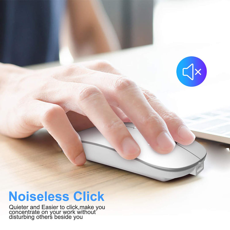 [Australia - AusPower] - Ultra-Thin 2.4G Office Wireless Mouse Mute Charging Mouse Notebook Home Mouse with USB Receiver Compatible for Notebook, PC, Laptop, Computer, MacBook (Silver) Silver 