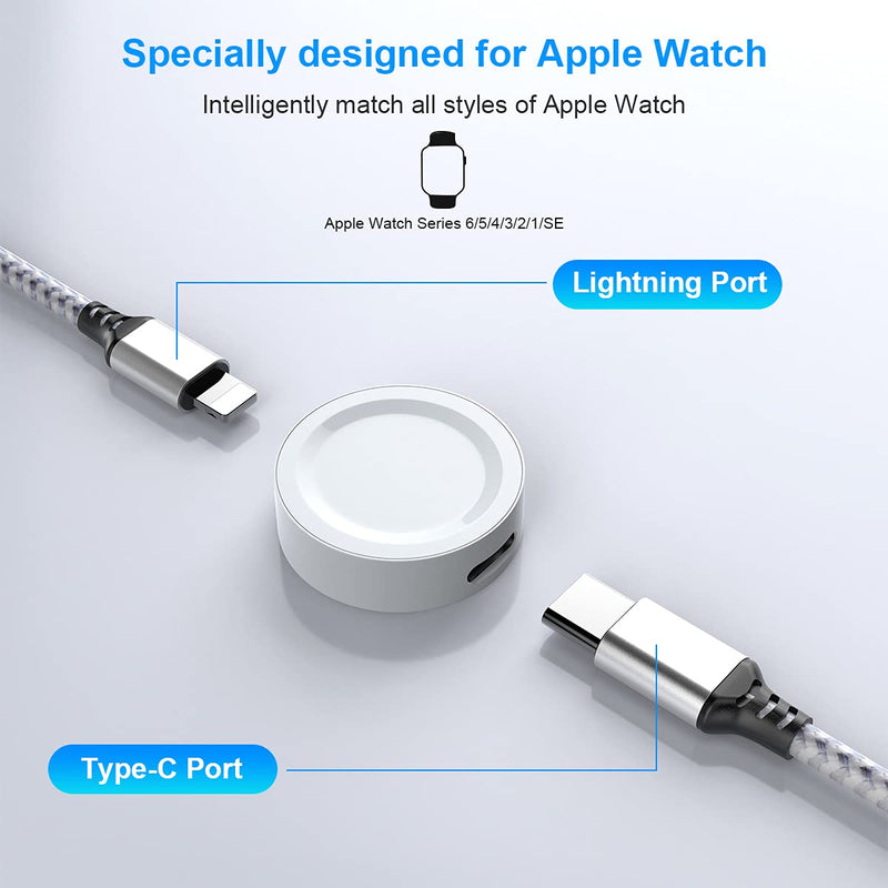 [Australia - AusPower] - 1.8M/6Ft Multi 5 in 1 USB Universal Smart Watch Charging Cable,Magnetic Watch Charger+Lightning2+Type C+Micro USB Nylon Braided iPhone Cord Adapter for Apple Watch Series 1-6 SE/Android/Huawei Silver 