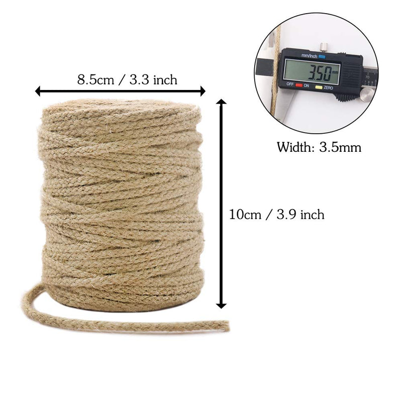 [Australia - AusPower] - Tenn Well Braided Jute Twine, 200Feet 3.5mm Wide Natural Jute Rope for Artworks and Crafts, Macrame Projects, Gardening Applications (8 Strands) 