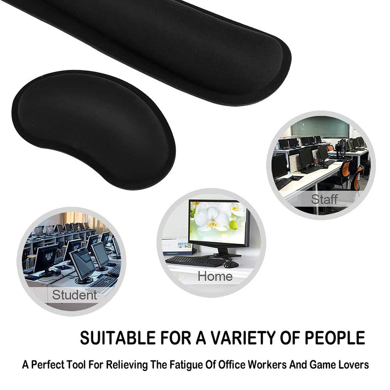 [Australia - AusPower] - Keyboard Wrist Rest, BamLue Memory Foam Pad Set for Easy Typing & Pain Relief for Laptop, Office & Home, Ergonomic Sets for Keyboard, Gel Mouse Wrist Rest, Smooth Fiber Cushion Wrist Support-Black Black 