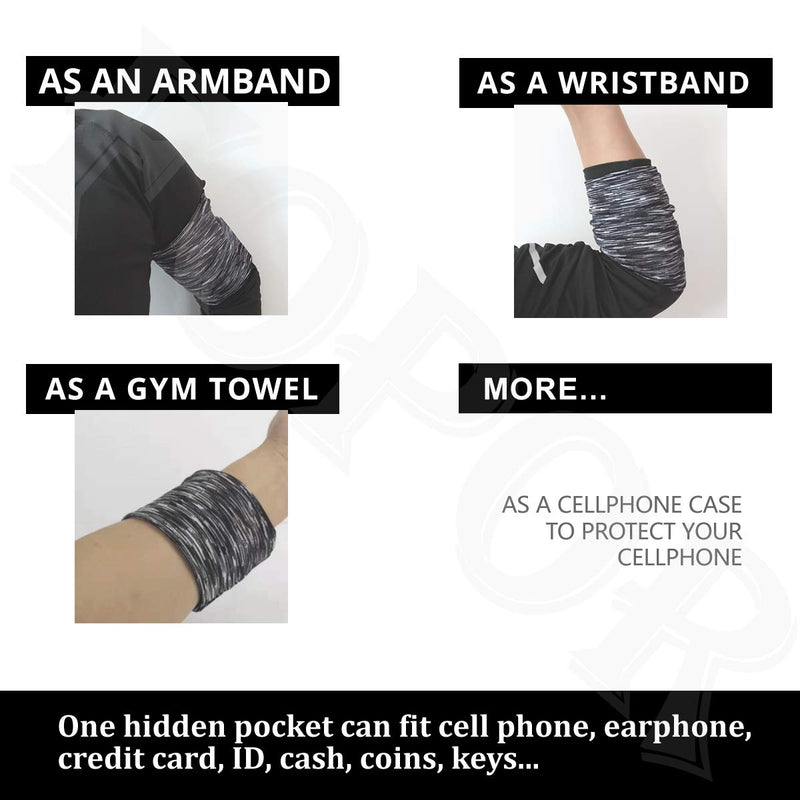 [Australia - AusPower] - Small Armband for Cellphone Keys Earphone Airpod with Hidden Pocket, Phone Protective Arm Sleeve Strap Pouch Holder Pocket for Training Jumping Exercise Workout Climbing for iPhone Samsung Pixel -Grey Small: Length 6.0 x Circumference 9.5 in Grey Melange 