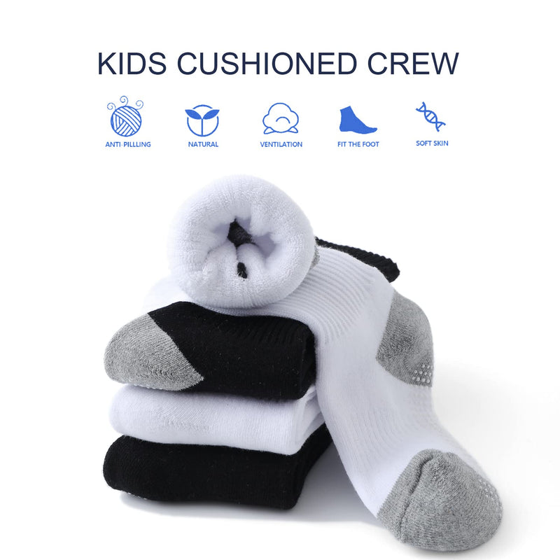 [Australia - AusPower] - Kids Cushion Crew Socks with Non Skid Boys Thick Cotton Socks Grips Girls Athletic Running Crew 6 Pairs 4-14 Years 4-6 Years Nonslip_ass1,6 Pk 