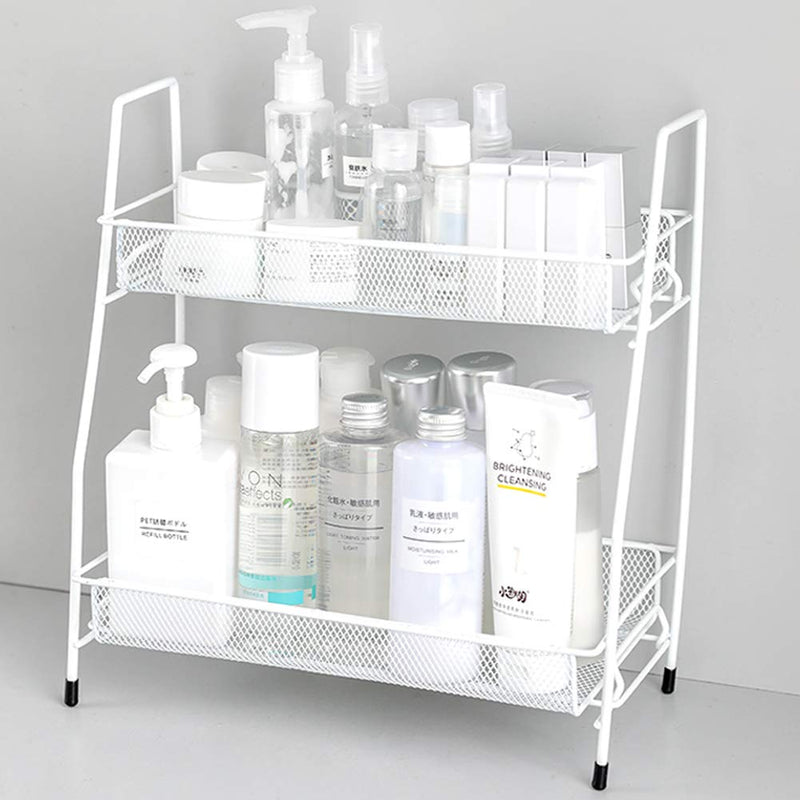 [Australia - AusPower] - Spice Rack Organizer , 2-Tier Bathroom Shelf Organizer countertop, Kitchen Rack Organizer for Spice Can Sauce Jars Bottle (White) White 