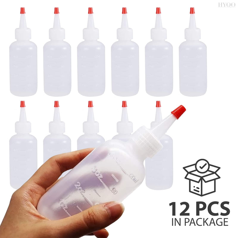 [Australia - AusPower] - Plastic Squeeze Bottles with Caps - 12Pcs Plastic Condiment Squeeze Bottles with Red Tip Squeeze Bottle Caps - Squeeze Bottles 4 OZ Ketchup Bottles Squeeze Bottles for Sauces, Arts and Crafts 12 
