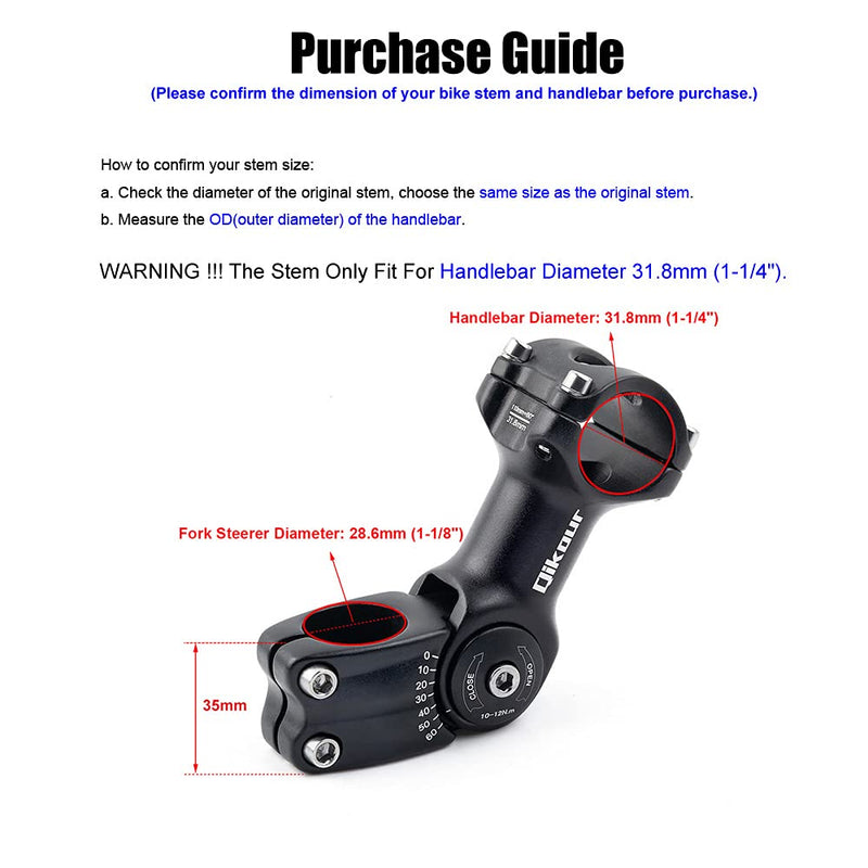 [Australia - AusPower] - 31.8 Bike Stem Adjustable 0-60 Degree Bicycle Stem Handlebar Riser Extender for Road Bike, Mountain Bike, MTB, BMX (Only Fit 1.25"/31.8mm Handlebar) 31.8 x 110mm 