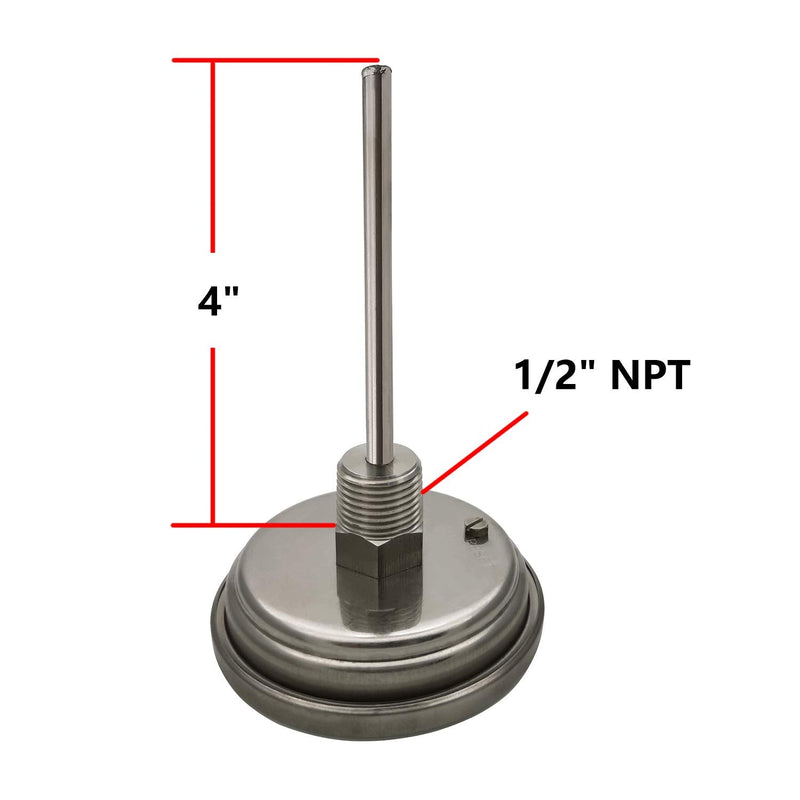 [Australia - AusPower] - Home Brewing Distilling Dial Thermometer for Brew Kettle Pot, 3.2" Dial, Stainless Steel - 4" Probe Stem 