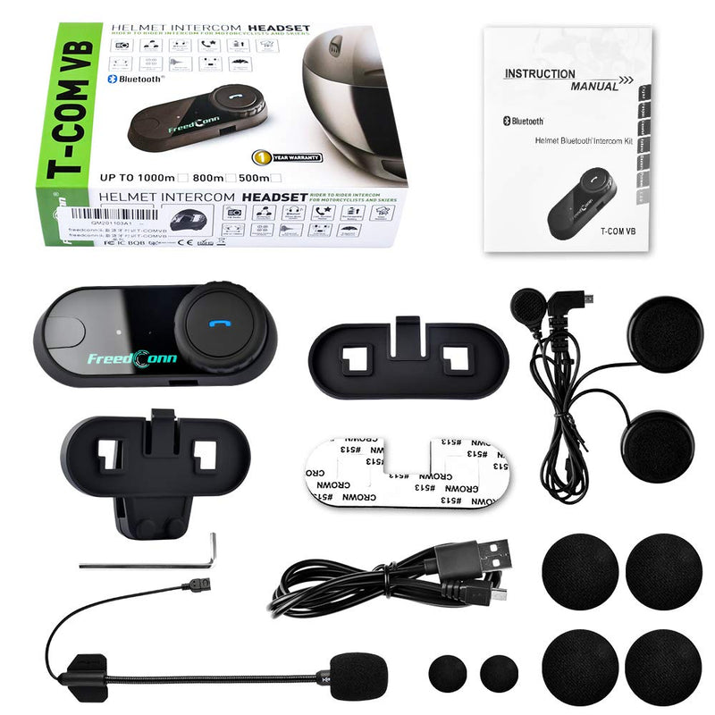 [Australia - AusPower] - Motorcycle Communication System,FreedConn T-COMVB Helmet Bluetooth Headset Intercom with Soft Corded Microphone for Motorbike Skiing (Range-800M/2-3Riders Pairing/Black) 1 Pack Soft Mic 