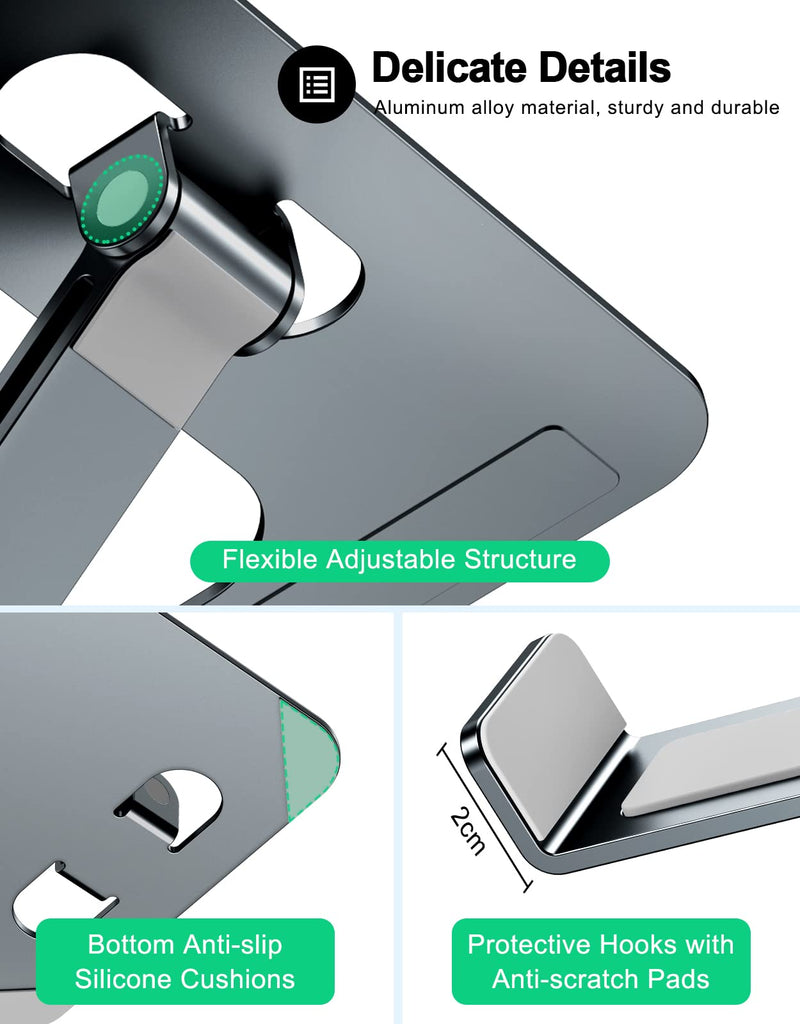 [Australia - AusPower] - RIWUCT Foldable Laptop Stand, Height Adjustable Ergonomic Computer Stand for Desk, Ventilated Aluminum Portable Laptop Riser Holder Mount Compatible with MacBook Pro Air, All Notebooks 10-16" - Gray 