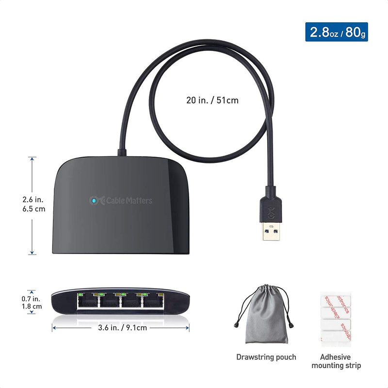 [Australia - AusPower] - Cable Matters USB to 4-Port Gigabit Ethernet Switch for Network Sharing with TV, Laptop, Gaming Console (USB Ethernet Splitter, USB Network Switch, USB to Ethernet Adapter, USB Gigabit Switch) 
