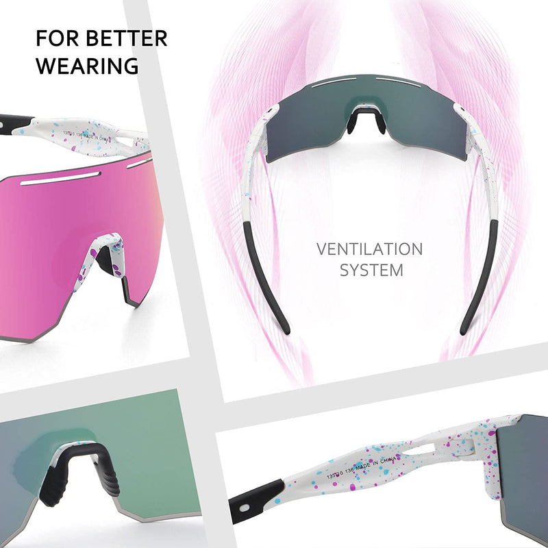 [Australia - AusPower] - Ukoly Cycling Sunglasses for Men Women with 3 Interchangeable Lenses, Polarized Sports Sunglasses, Baseball Sunglasses 1 Lens/Pink 