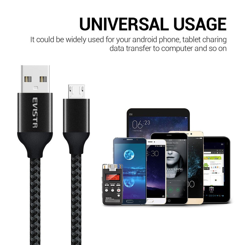 [Australia - AusPower] - Micro USB Cable, EVISTR 3PACK 6FT Charging Cable for Android Durable Nylon Braid Cell Phone Cable USB 2.0 A Male to Micro B Sync Data Cord Compatible with Samsung Note 5,4,3, Moto Smartphones Tablet 