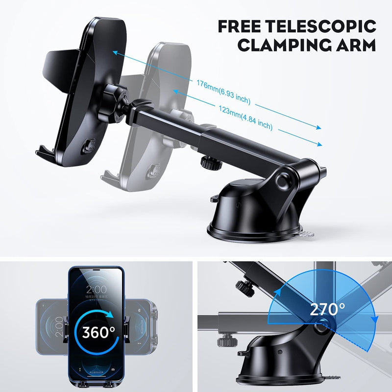[Australia - AusPower] - Car Phone Holder Mount, 3in1 Phone Mount for Car with Long arm/Industrial-Strength Suction Cup for Dashboard/Windshield/air Vent, Adjustable Cell Phone Holder for Car, Compatible with All Phones 