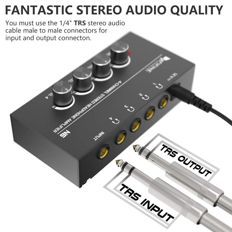 [Australia - AusPower] - Fifine Headphone Amplifier 4 Channels Metal Stereo Audio Amplifier,Mini Earphone Splitter with Power Adapter-4x Quarter Inch Balanced TRS Headphones Output and TRS Audio Input for Sound Mixer-N6 
