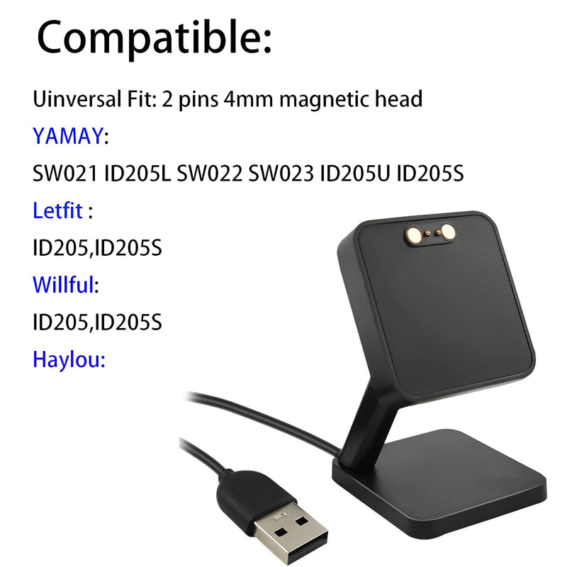 [Australia - AusPower] - Smart Watch Magnetic Charger Stand, Universal 2 Pin 3.3Ft USB Fast Charging Cable Compatible with YAMAY SW021/023 YAMAY/WILLFUL/LETSFIT ID205L ID205U ID205S Smart Watch Night Stand Charger 