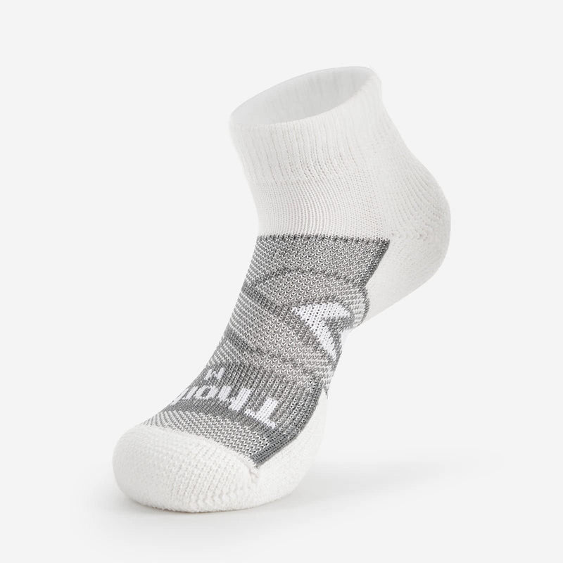 [Australia - AusPower] - thorlos unisex-adult Wcmu Max Cushion 12 Hour Shift Ankle Socks Large White/Grey (3 Pair Pack) 