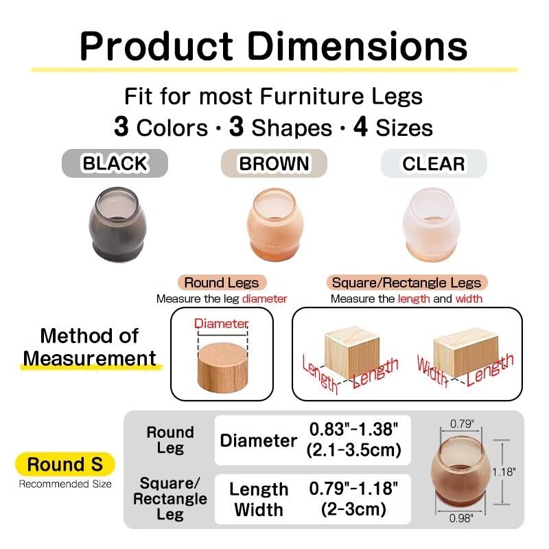 [Australia - AusPower] - 16Pcs Chair Leg Floor Protectors Chair feet Silicone caps Furniture Pads Hardwood Floors Felt Protectors Table feet Covers Non Slip, Anti Scratches, S,Round,Black Round S-Black 