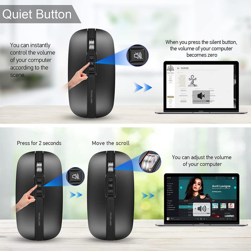 [Australia - AusPower] - FMOUSE Silent Wireless Mouse, Slim Silent Mouse with USB Receiver, Wireless & Bluetooth 5.1 Dual Mode 2400 DPI, Quick Mute & Desktop Return Button, Rechargeable Mice for PC, Laptop, Desktop (Grey) Grey 