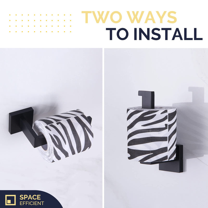 [Australia - AusPower] - Double Towel Hook 2 PCS Bundle with Toilet Paper Holder (Matte Black) 