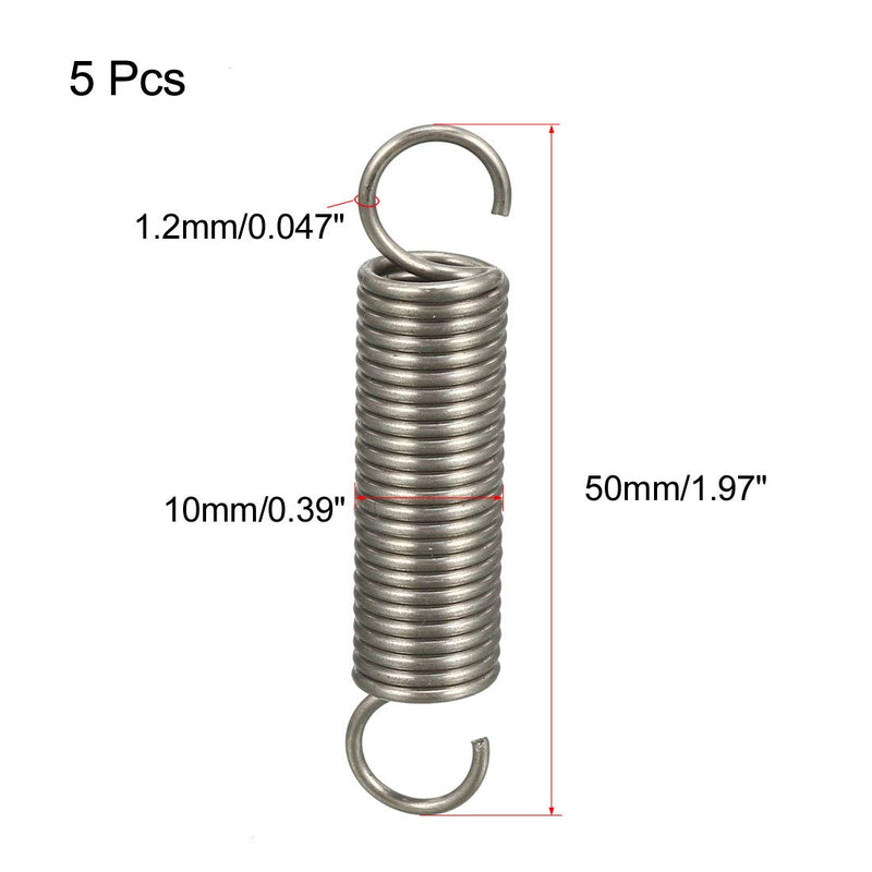 [Australia - AusPower] - uxcell Extended Compressed Spring Wire Diameter 0.047", OD 0.39", Free Length 1.97" Stainless Steel Small Dual Hook Tension Spring 5pcs 