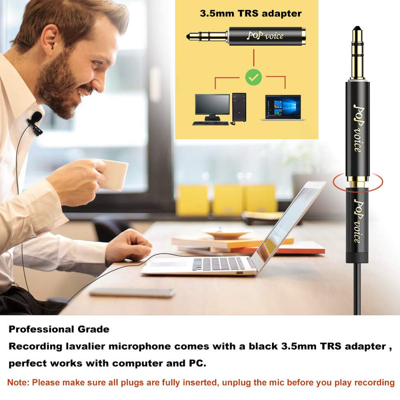 [Australia - AusPower] - PoP Voice 12.8 Feet Lavalier Lapel Microphone Professional Grade Omnidirectional Mic Condenser Small Mini Perfect for Recording Podcast PC Laptop Android iPhone YouTube Interview Asmr External 