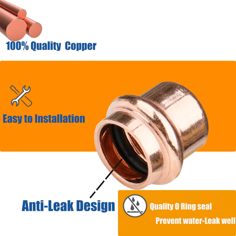 [Australia - AusPower] - WHK 6/12 Pack 1/2 Inch Press Propress Copper End Cap Press Pro Press 1/2" Cooper End Plug fittings(Lead-Free) 