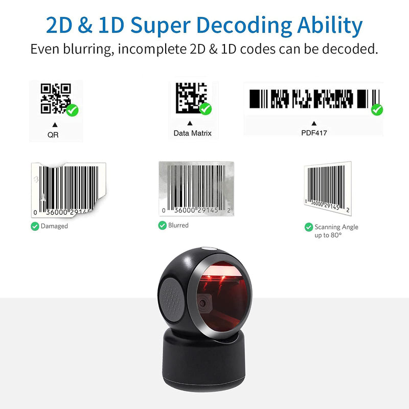 [Australia - AusPower] - 2D QR Hands-Free Barcode Scanner Omnidirectional Automatic Sensing Scanning USB Barcode Reader Adjustable Screen Scanning Platform Scanner for POS PC Supermarket Bookstore 2D scanner Black 