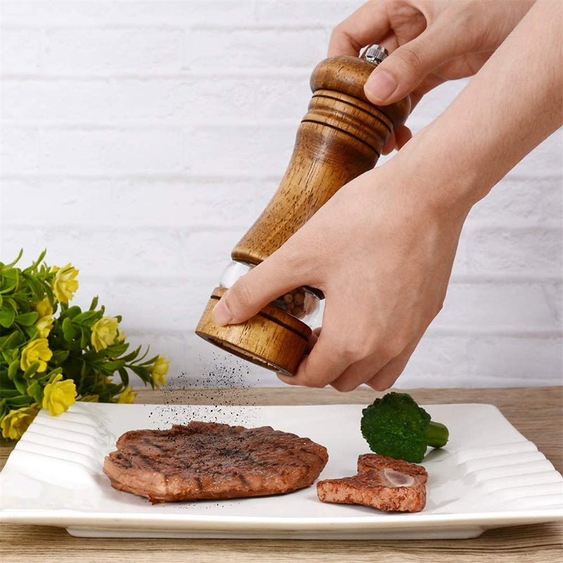[Australia - AusPower] - Haomacro Pepper Grinder,Wood Salt and Pepper Grinder Mills Sets, Classic Manual Salt Grinder Refillable Pepper Mill Sets with Acrylic Visible Window Adjustable Ceramic Grinding Rotor 6.5inch 2 Pack 6.5inch brown 