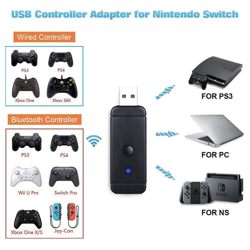[Australia - AusPower] - Controller Adapter USB for N-Switch PS3 PC, Dongle Bluetooth Compatible with PS5/ PS3/ PS4/ Xbox 360/ Xbox One X/ Wii U Pro/ Windows PC/ Switch Pro Controller Converter Adapter 