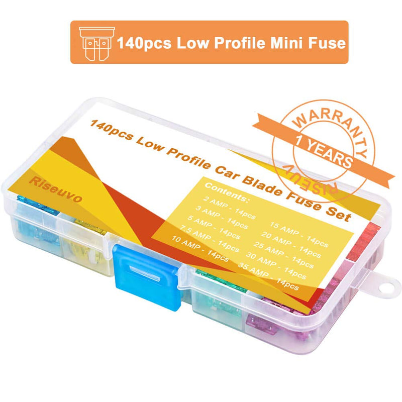 [Australia - AusPower] - 140pcs Low Profile Mini Blade Fuses - Riseuvo Car Automotive Low Profile Fuses with Puller Tool (2 3 5 7.5 10 15 20 25 30 35 AMP) 