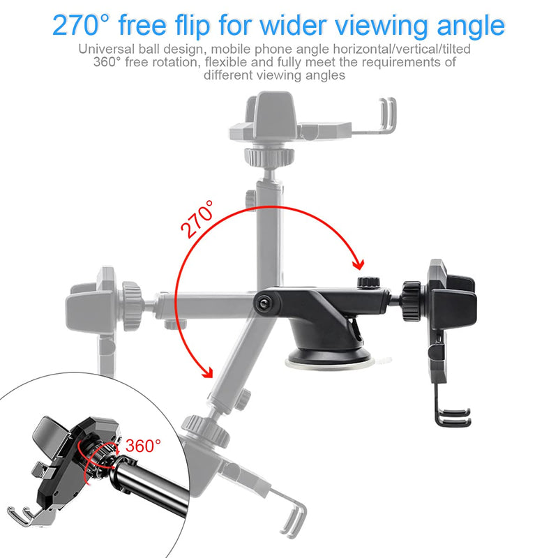 [Australia - AusPower] - Phone Holder for Car, 360°Rotatable Car Phone Mount for Windshield Dashboard Air Vent, Universal for All Cell Phone and More Devices with Suction Cup and Clip 