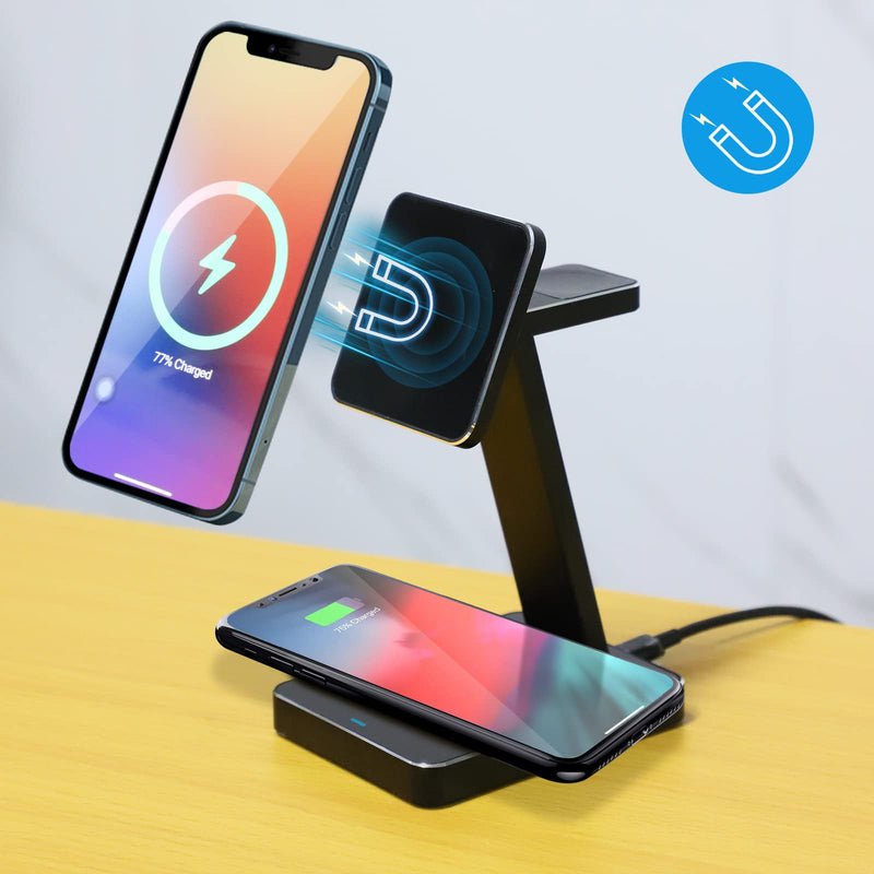 [Australia - AusPower] - SUNYIMA 2 in 1 Magnetic Wireless Charger, 25W Aluminum Alloy Fast Wireless Charging for Magsafe Charger Stand iPhone 13/12,Pro,Pro Max,Mini, AirPods 2/Pro (with QC 3.0 Adapter) 