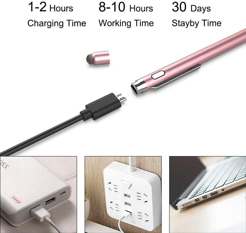 [Australia - AusPower] - KECOW Stylus Digital Pen for Touch Screens, 1.45mm fine Elastic Tip Rechargeable Pencil Compatible for iPad iPhone Samsung Phone &Tablets,iOS&Android for Drawing&Writing Capactive Pen(Rose Gold) rose gold 