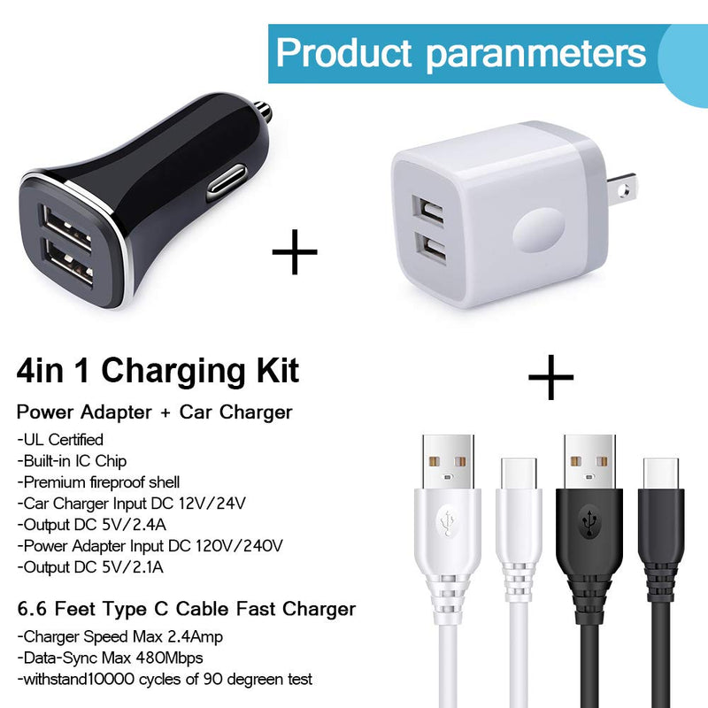 [Australia - AusPower] - Fast Charging Car Charger Adapter for Motorola Moto G Stylus,G Fast,G8 G7 Plus Play, G6, G6 Plus,X4 Z5 Z4 Z3 Play Z2 Force Z Droid, Wall Plug Charging Cube, Car Phone Charger, 2Pack Charging C Cable 