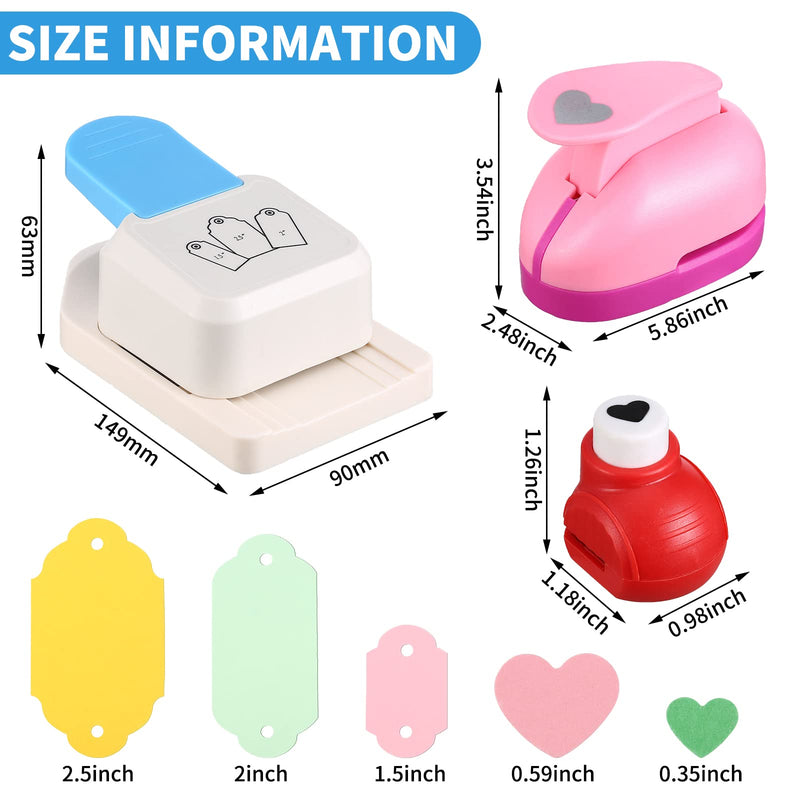 [Australia - AusPower] - 3 Pieces Paper Craft Tag Punch 1.5 Inch, 2 Inch, 2.5 Inch Tag Craft Puncher, Heart Shape Craft Hole Punch Small Paper Puncher Pink Scrapbooking Punches for DIY Albums Supplies, Greeting Card Making 