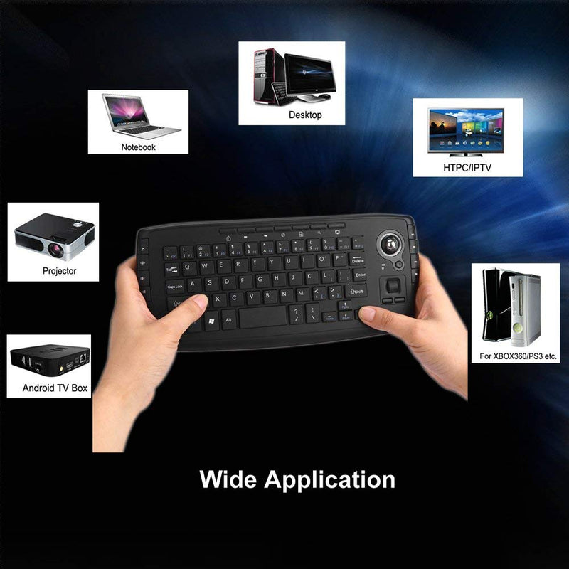 [Australia - AusPower] - Docooler 2.4GHz Wireless Keyboard w/Trackball Mouse Scroll Wheel Remote Control Plug and Play w/USB Receiver for Android TV Box Smart TV PC Notebook (Black) 