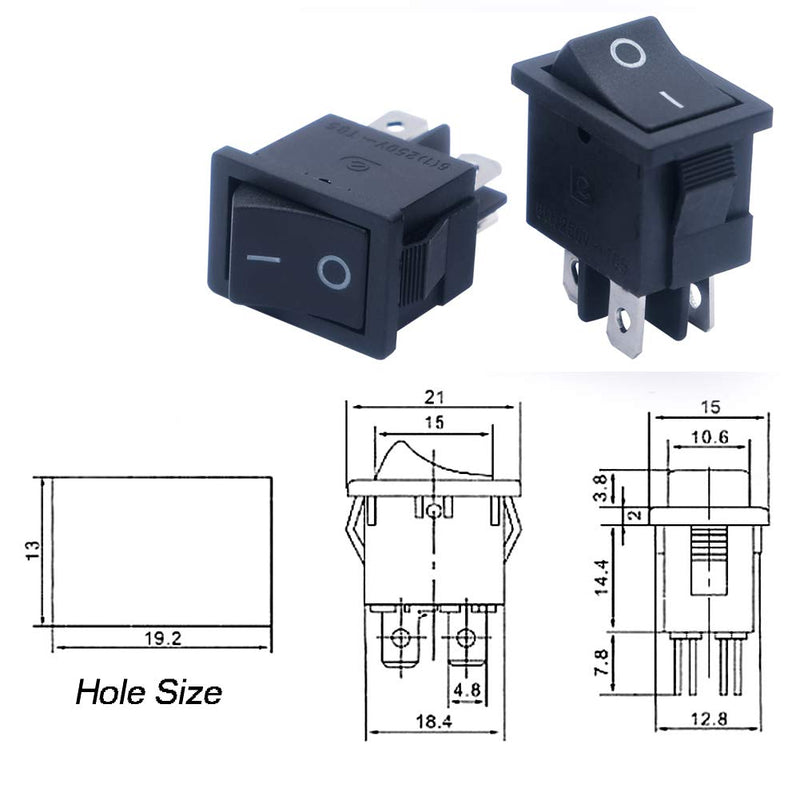 [Australia - AusPower] - mxuteuk 5pcs Snap-in DPST Rocker Switch Toggle Power ON-Off Switch 4 Pin AC 250V 6A 125V 10A, Use for Car Auto Boat Household Appliances MXU1-4-201 4 Pin Black ON-OFF 