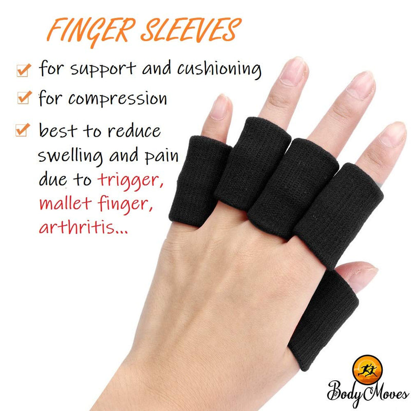 [Australia - AusPower] - BodyMoves Finger Hot and Cold Ice Pack Plus Adult Finger Brace Splint Sleeve Thumb Support Protector Cushion Pressure Safe Elastic Breathable Stabilizers (Midnight Black) Midnight Black 