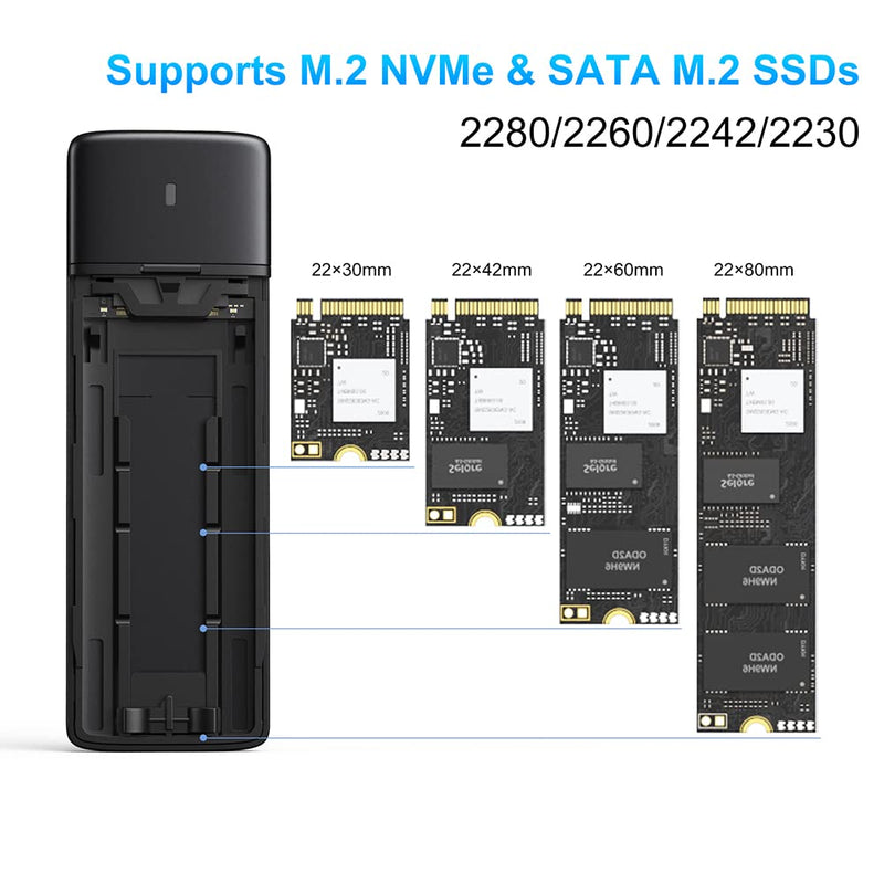 [Australia - AusPower] - M.2 NVME SATA SSD Enclosure Adapter Tool-Free, RTL9210B Chips, USB C 3.1 Gen 2 10Gbps NVME, 6Gbps SATA PCIe M-Key(B+M Key), Support UASP Trim for SSD Size 2230/2242/2260/2280 
