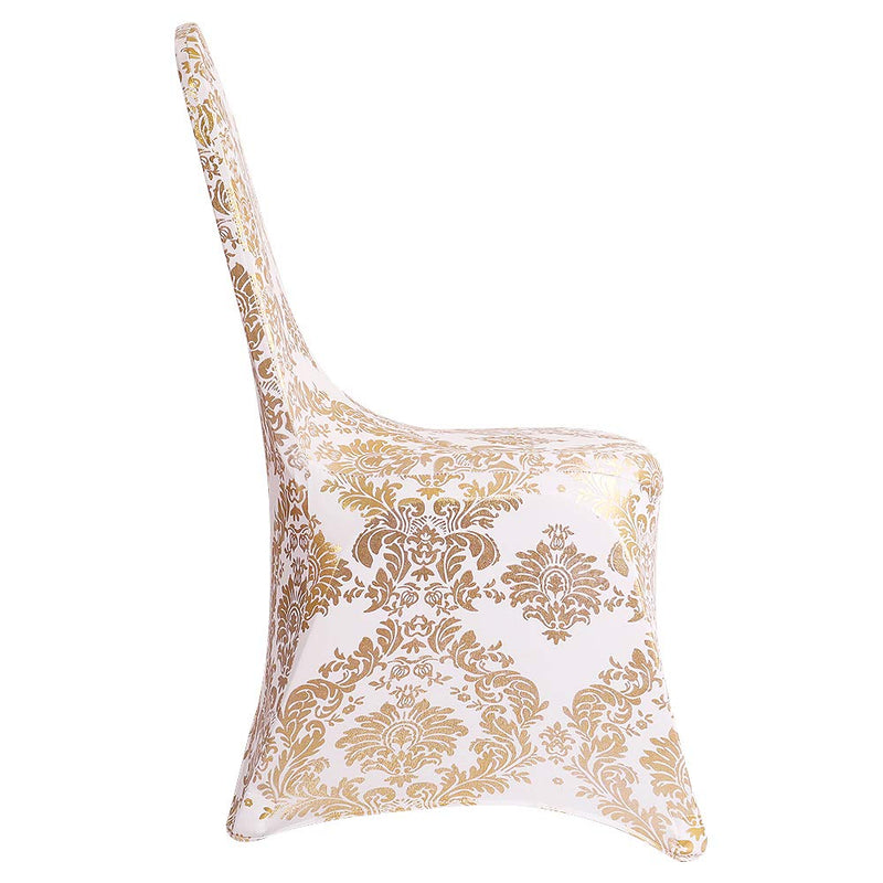 [Australia - AusPower] - Desirable Life Pack of 1 Dining Chair Covers Bronzing Gold Flower Print Removable Washable Spandex Stretch Decorative Chair Slipcovers Set for Party Wedding Home Decorations - Gold+White 